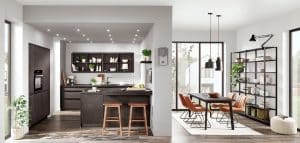 Zwarte keuken inspiratie: zwarte beton look keuken met schiereiland Nobilia Speed 288P + Nobilia openkast systeem Infinity