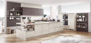 Witte keuken met bar - Nobilia Riva 891 decor beton wit
