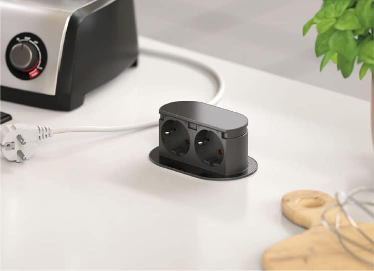 Design stopcontact keuken Piccolino zwart inbouw stopcontact