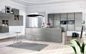 Hoogglans design keuken, Häcker grijze keuken AV 5090 GL