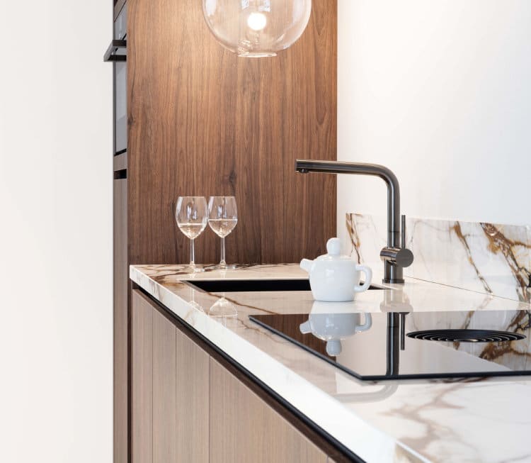 Achterwand voor keuken design - keramische marmer smetplint - KeukenCoach keuken Stockholm