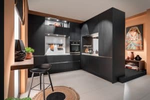 Design keuken als roomdivider, Häcker eiken zwarte keuken Toronto