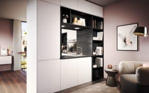 Kleine zwart witte keuken met nis in de kastenwand – Häcker Luna Kleine zwart + witte keuken met nis in de kastenwand, Häcker Luna