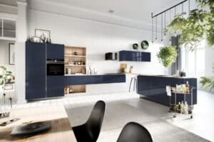 Velvet blauwe hoogglans keuken – Häcker design keuken AV 4020 GL