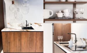 Notenhouten keuken met marmer keramisch aanrechtblad, KeukenCoach houtlook keuken Stockholm