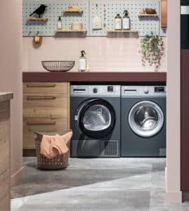 Bijkeuken keukenvloer keramische tegels natuursteenlook grijs