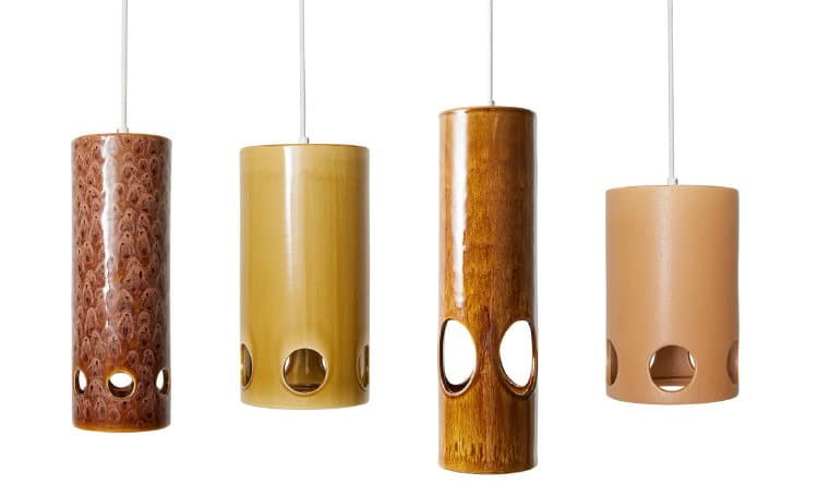 2027 trendy keukenlampen: handgemaakte keramieken HKliving hanglampen: mosterd, bruin, koraal-oranje en dusty pink